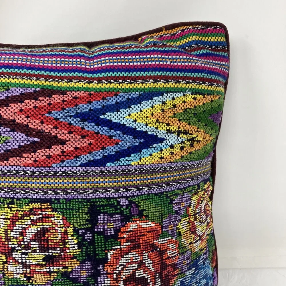 Floral Needlepoint Throw Pillow Rose Zig Zag Stripe cottagecore grannycore VTG